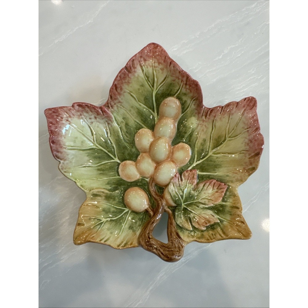Fitz & Floyd Grapes Leaf Embossed Nut Candy Trinket Dish NOB